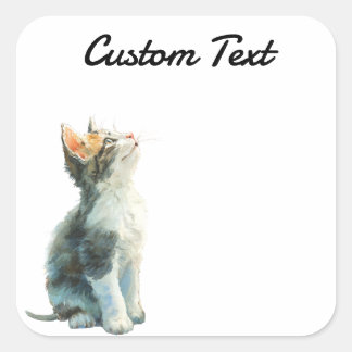 Adesivo Quadrado Looking Up Cat -2 | Personalized Custom Text