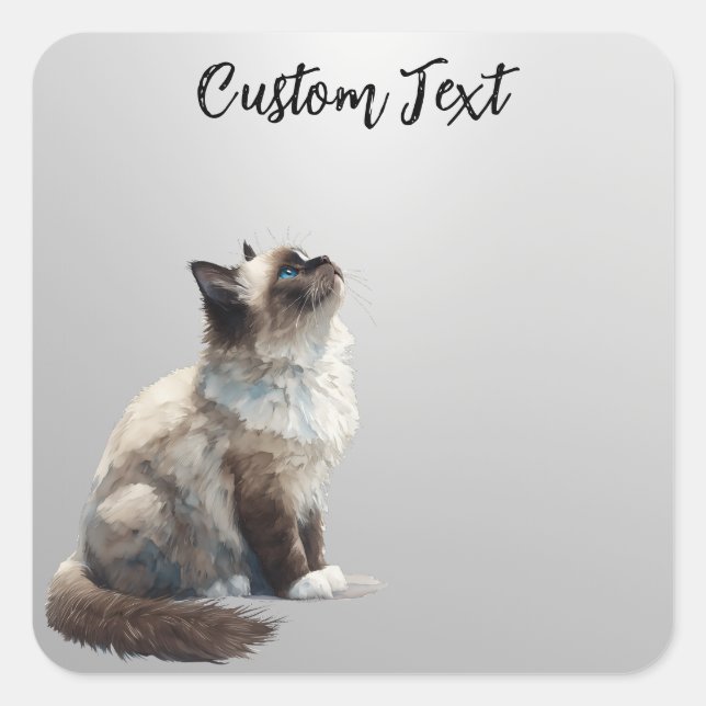 Adesivo Quadrado Looking Up Cat -6 | Personalized Custom Text (Frente)