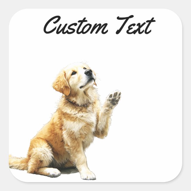Adesivo Quadrado Looking Up Puppy-4 | Personalized Custom Text (Frente)