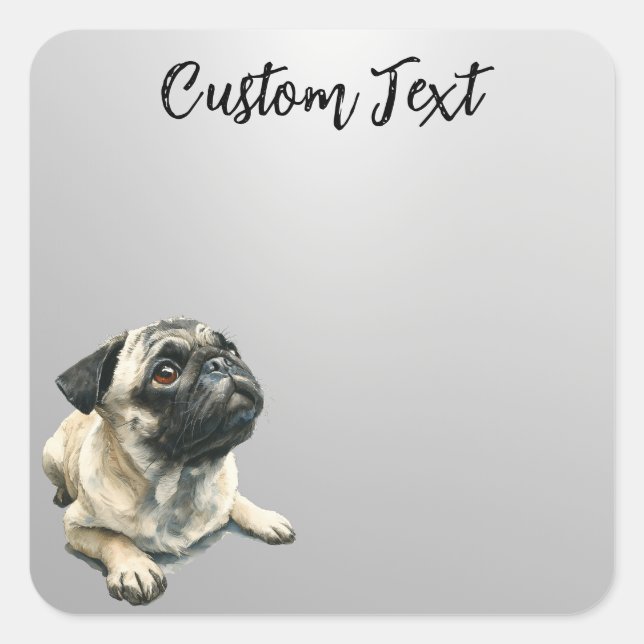 Adesivo Quadrado Looking Up Puppy-5 | Personalized Custom Text (Frente)
