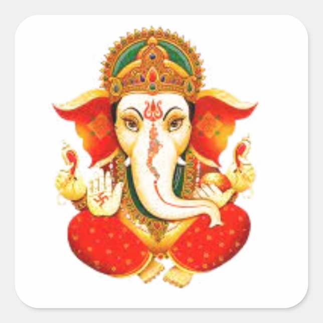 Adesivo Quadrado Lord Ganesh Divine Elephant Face Deus Sticker (Frente)