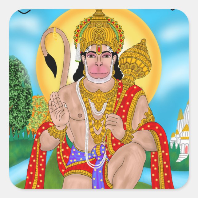 Adesivo Quadrado Lord Hanuman Sticker – Spiritual & Motivational De (Frente)