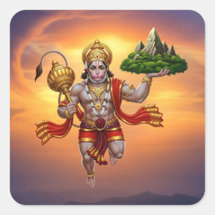 Adesivo Quadrado Lord Hanuman Voando Levantando Montanha