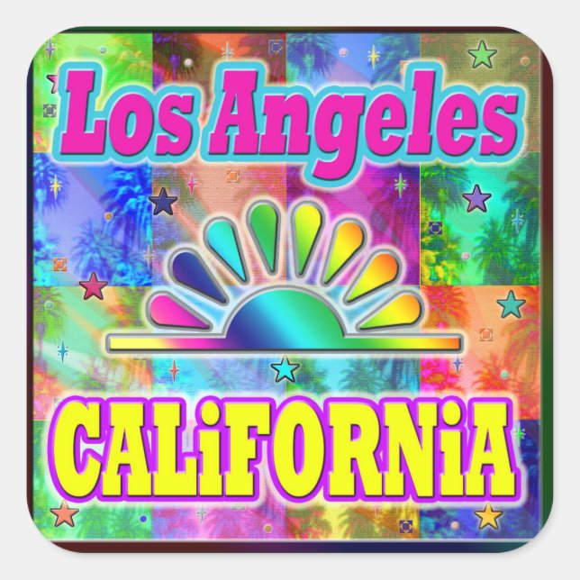 Adesivo Quadrado Los Angeles CA Sun & Palms Sticker (Frente)