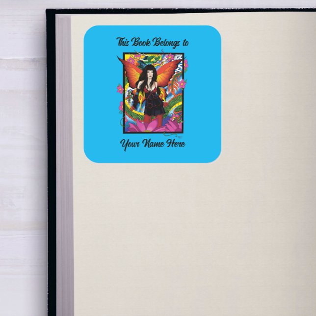 Adesivo Quadrado Lotus Fairy Chinese Water Dragon Bookplate (Criador carregado)