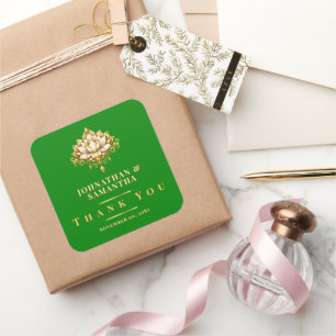 Adesivo Quadrado Lótus Floral Verde Dourado Obrigado Indiano