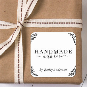 Adesivo Quadrado Loureiro Elegante Feito à Mão com Amor Produto Emp