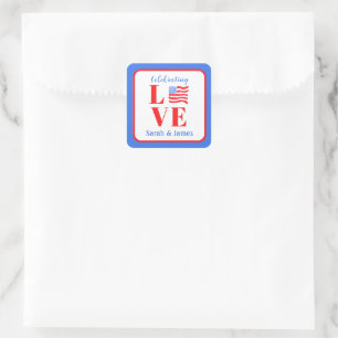 Adesivo Quadrado LOVE Aquarela Bandeira Americana NOME Noiva 