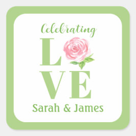 Adesivo Quadrado LOVE Aquarela Rosa NOME Noiva 