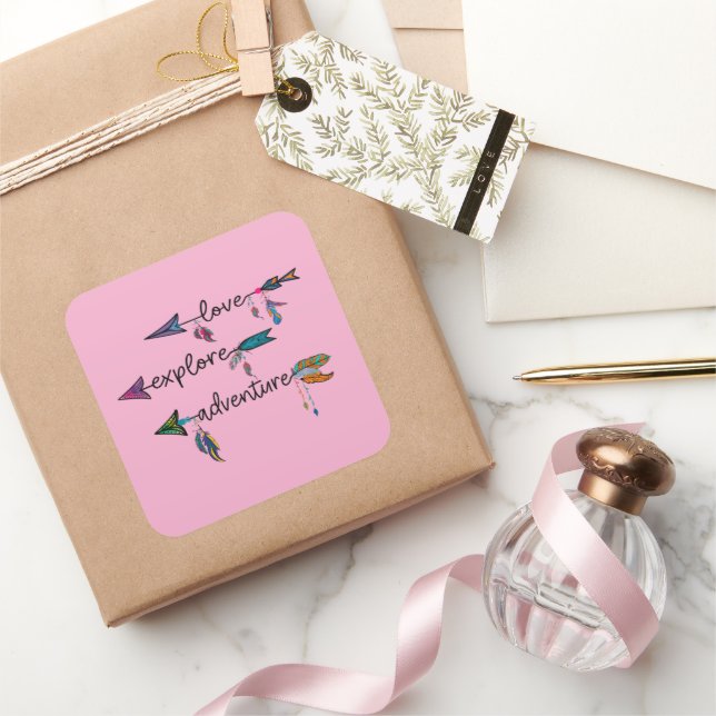 Adesivo Quadrado Love Explore Adventure Arrow Tribal Boho Design (Presentear)