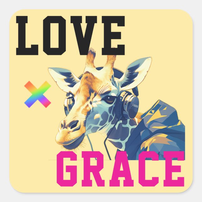 Adesivo Quadrado LOVE × GIRAFFE - Custom (Frente)