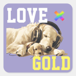 Adesivo Quadrado LOVE × GOLDEN RETRIEVER - Custom スケートボード
