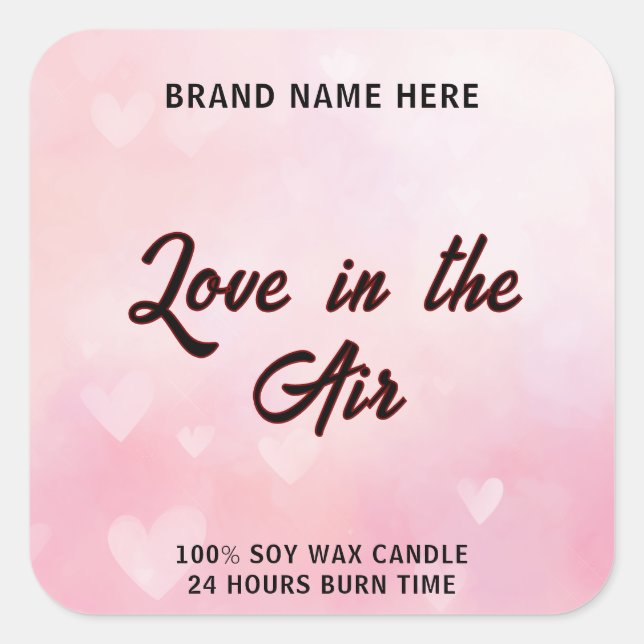 Adesivo Quadrado Love in the Air Candle – Custom Romantic Label (Frente)