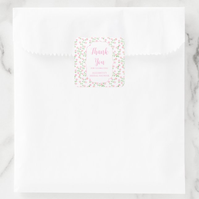 Adesivo Quadrado Love Is In Bloom Pink Floral Bridal Shower (Bolsa)