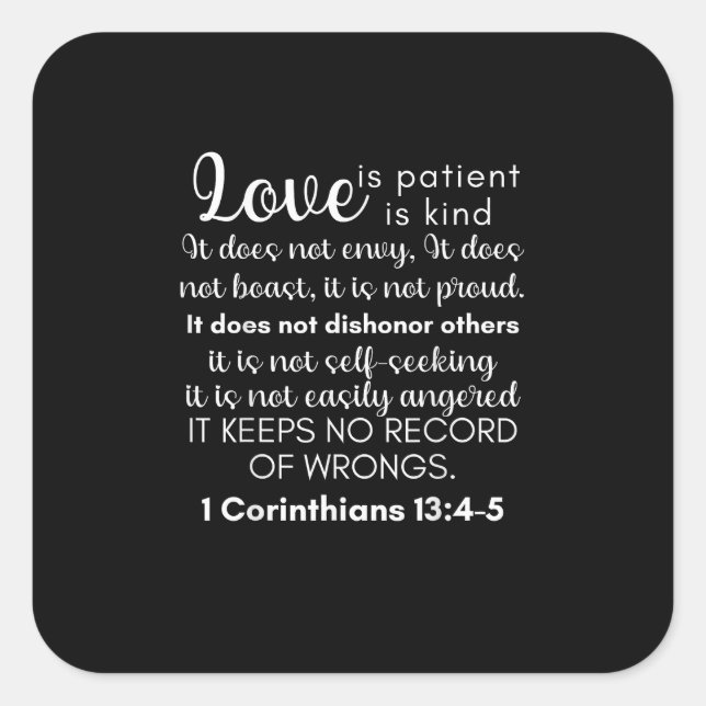 Adesivo Quadrado Love Is Patient Love Is Kind Corinthians Christian (Frente)