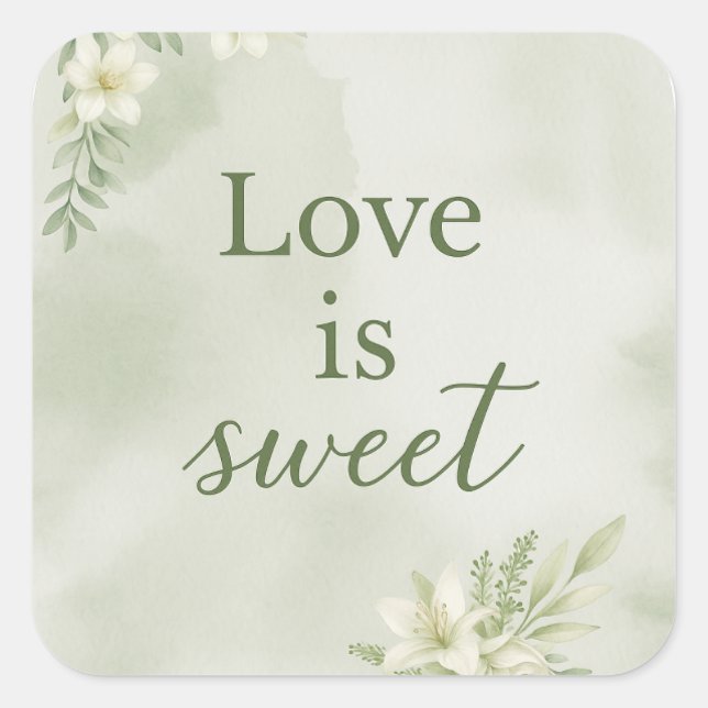 Adesivo Quadrado Love Is Sweet Treat Label for Bridal Shower Favor (Frente)