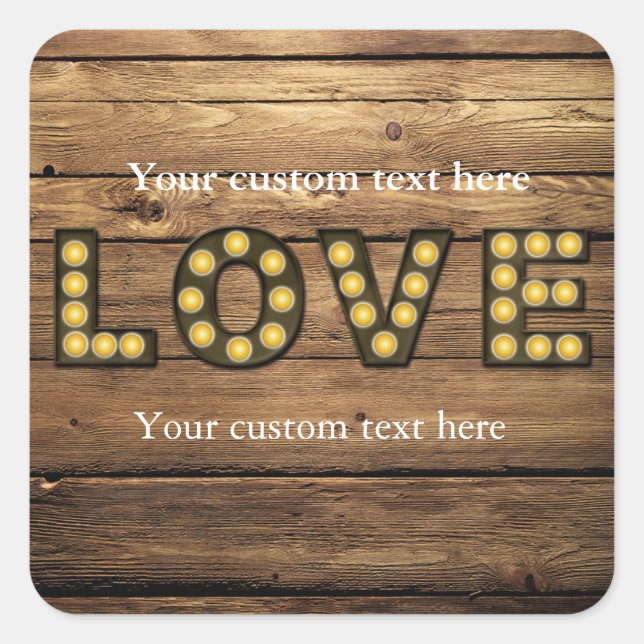 Adesivo Quadrado LOVE Lighted Letters Rustic Country Sticker Favor (Frente)