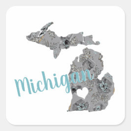 Adesivo Quadrado Love Michigan Floral Cheia Silhouette