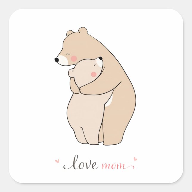 Adesivo Quadrado love mom/ mother bear/ Dia de la madre/ pegatina  (Frente)