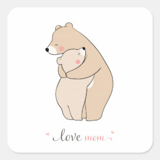Adesivo Quadrado love mom/ mother bear/ Dia de la madre/ pegatina 