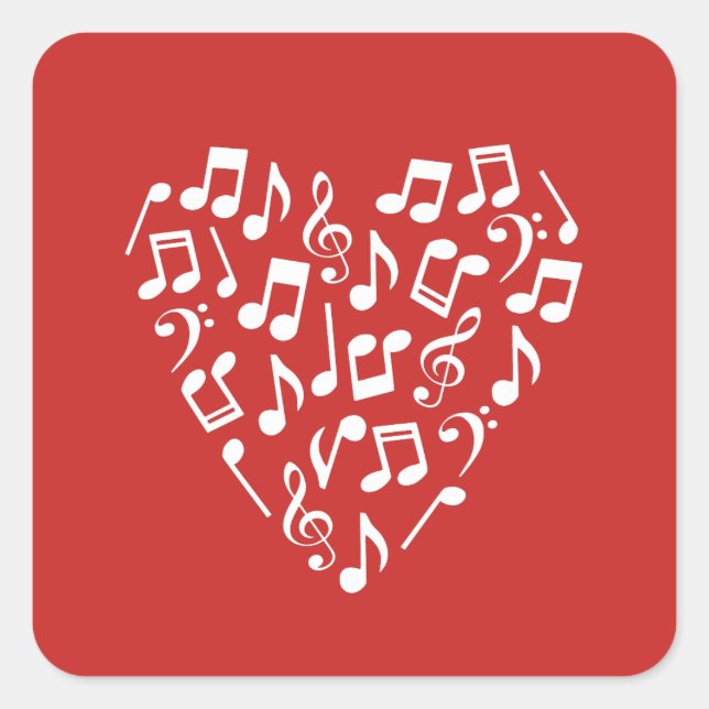 Adesivo Quadrado Love Music Heart of Music Notes (Frente)