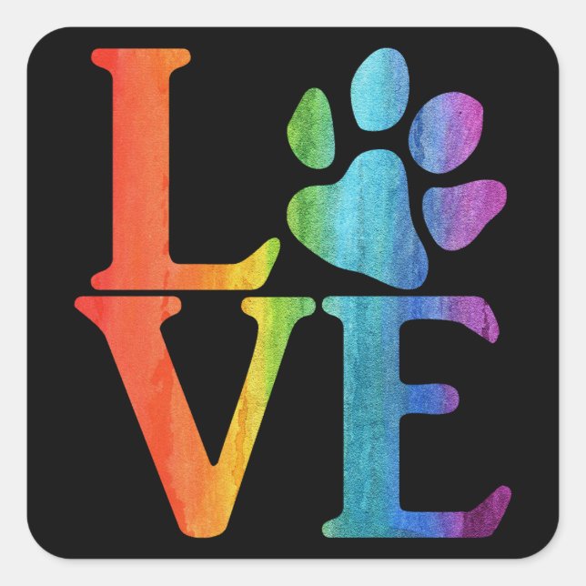 Adesivo Quadrado Love Paw Classic Rainbow (Frente)