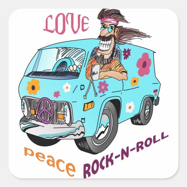 Adesivo Quadrado Love Peace Rock N Roll (Frente)