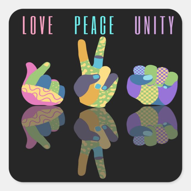 Adesivo Quadrado Love Peace Unity Hand Sign (Frente)