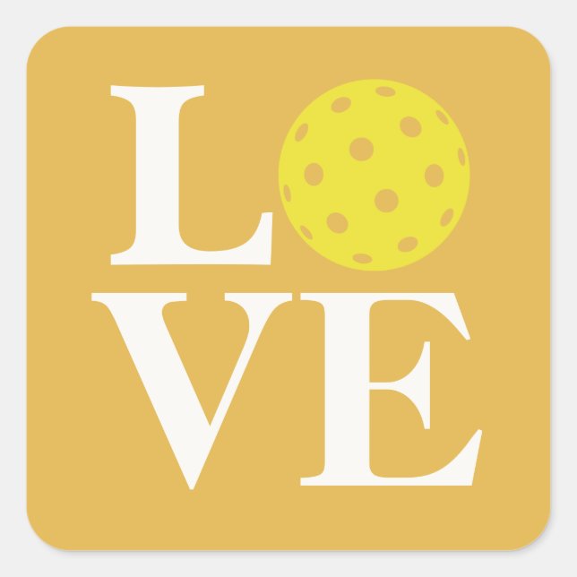 Adesivo Quadrado "LOVE" Pickleball Mostarda Amarelo (Frente)