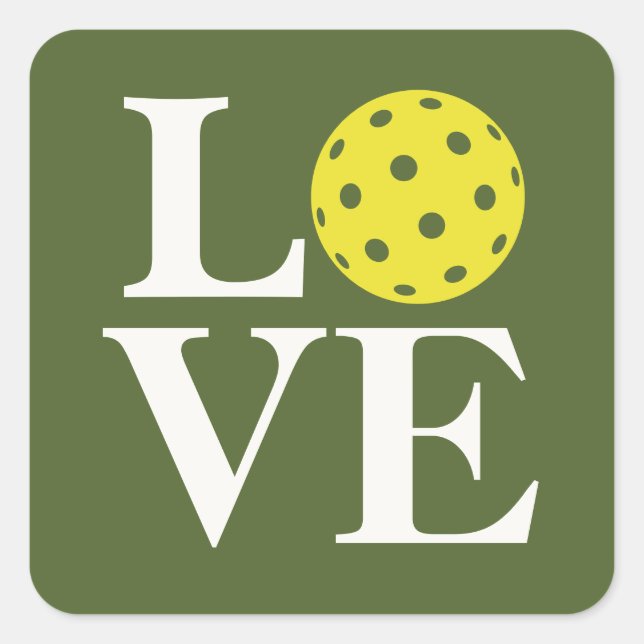Adesivo Quadrado "LOVE" Pickleball Verde Oliva (Frente)