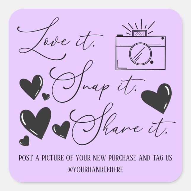 Adesivo Quadrado Love Snap Share Camera Hearts Script Etsy Business (Frente)