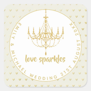 Adesivo Quadrado Love Sparkles Weding Chandelier Chá de panela Fav