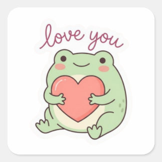 Adesivo Quadrado Love You Frog Sticker Cute Frog Heart Soft Aesthet