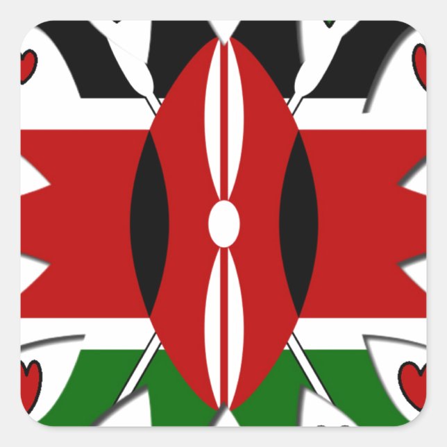 Adesivo Quadrado Lovely Hearts Kenya: Flag Art Motif (Frente)