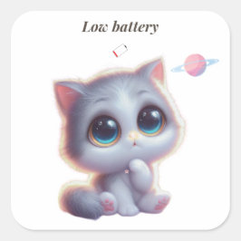 Adesivo Quadrado Low Battery Cat Meme Sticker