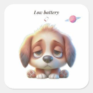 Adesivo Quadrado Low Battery Dog Sticker
