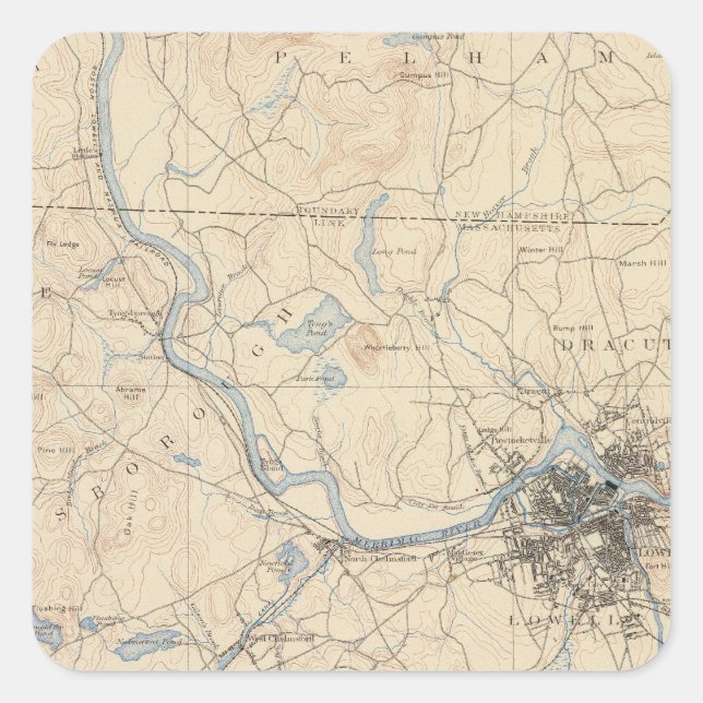 Adesivo Quadrado Lowell, Massachusetts (Frente)