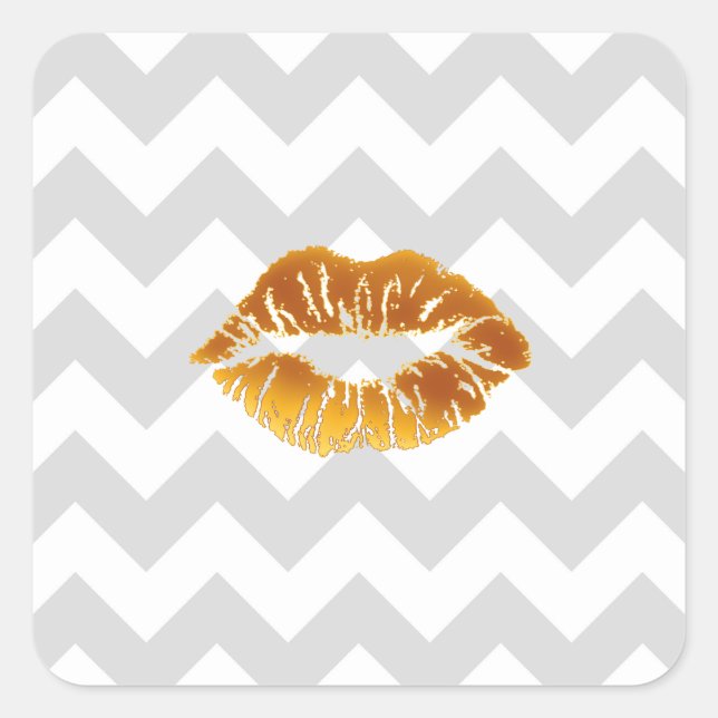 Adesivo Quadrado Lt Cinza White Chevron, Dourado Lipstick Kiss (Frente)