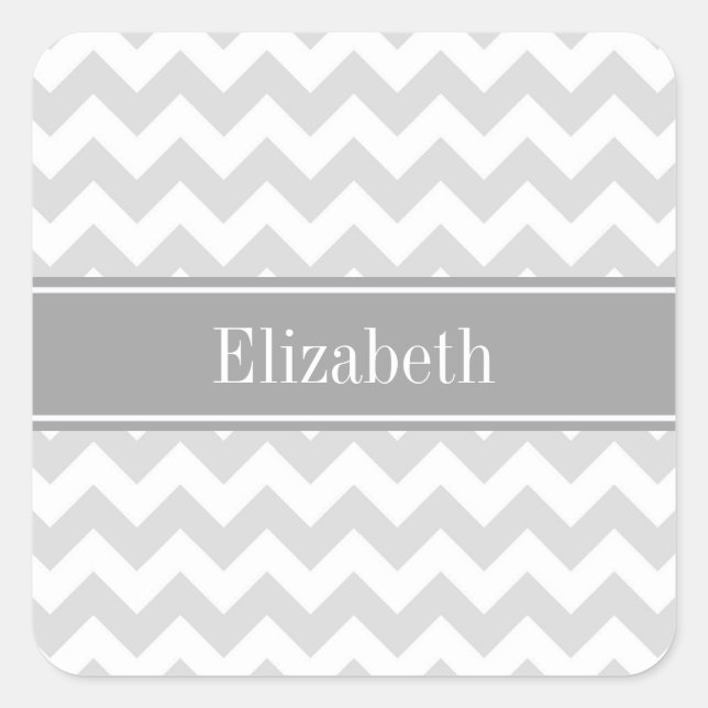 Adesivo Quadrado Lt Cinza Wht Chevron Nome Monograma (Frente)