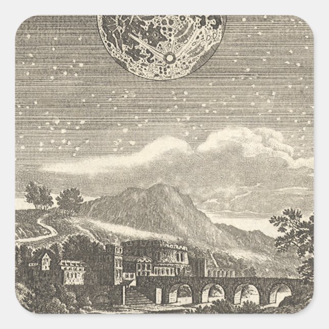 Adesivo Quadrado Lua antiga do renascimento por Allain Mallet (Frente)