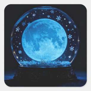 Adesivo Quadrado Lua Cheia do Solstício de Inverno em um Globo de N