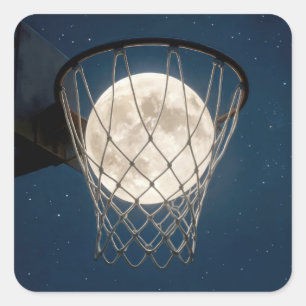 Adesivo Quadrado Lua Cheia em uma Rede de Basquete