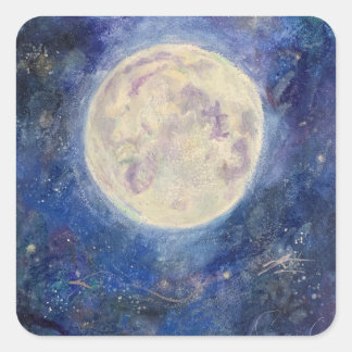 Adesivo Quadrado Lua Cheia Noturna Céu Celestial Maureen Girard Uni