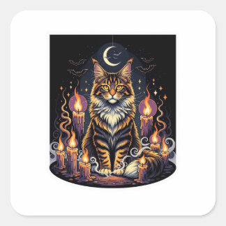 Adesivo Quadrado Lua com velas - Dia das Bruxas de Maine Coon