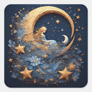 Adesivo Quadrado Lua Crescente Dourada Decorativa