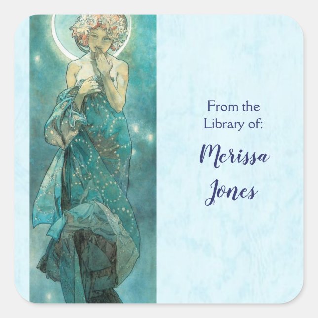 Adesivo Quadrado Lua de Alphonse Mucha (Frente)