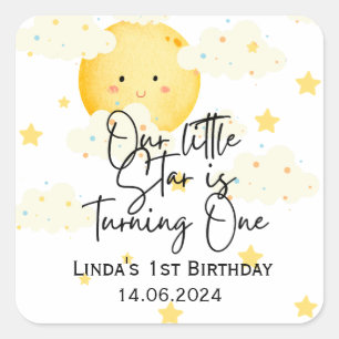 Adesivo Quadrado Lua e Estrelas primeiro aniversario Obrigado