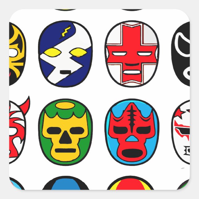 Adesivo Quadrado Lucha Libre Luchador Luta Máscaras mexicanas (Frente)