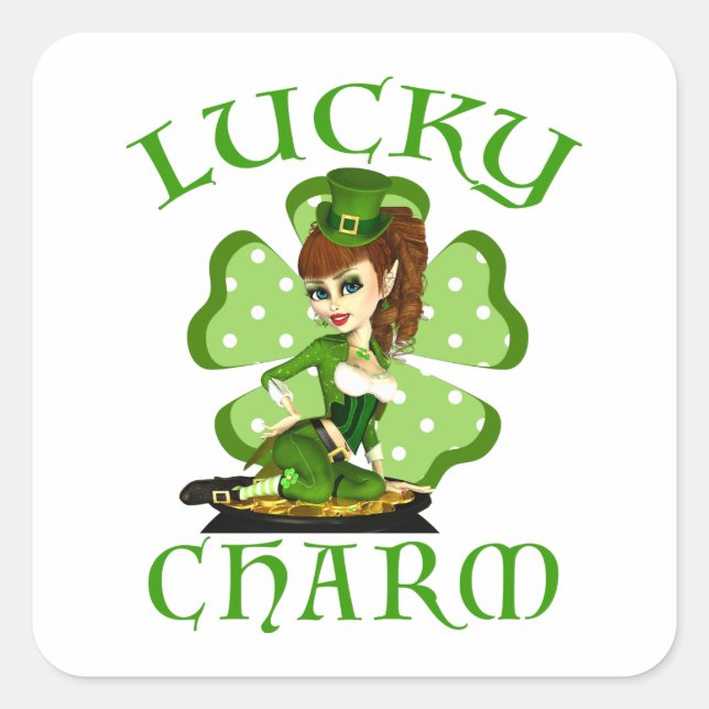 Adesivo Quadrado Lucky Charm Leprechaun Girl Stickers (Frente)