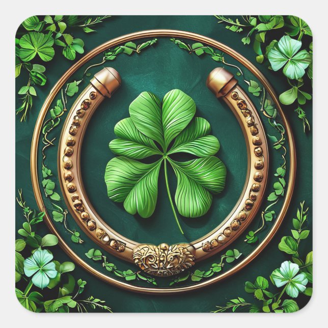 Adesivo Quadrado Lucky Horsfere e Clover Design (Frente)